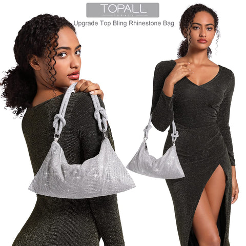 TOPALL Rhinestone Purse Sparkly Bag Silver Diamond Purses for Women Upgrade Evening Prom Rhinestone Bag Handbag Bling Hobo Bag for Party Club Wedding (Medium) TOPALL