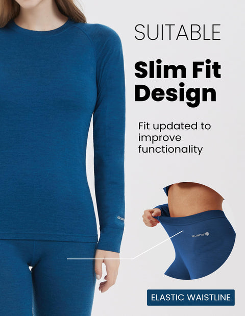 Iguana Womens 100% Merino Wool Base Layer Sets for Ski Lightweight Thermal Underwear Navy Blue Small
