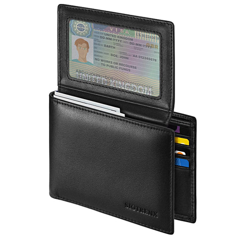Sigtrenx Leather Wallets for Men, Genuine Leather Mens Wallets Bifold, Rfid Blocking Mens Wallet with 2 ID Windows (Black) Sigtrenx