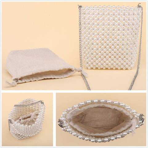 CHIC DIARY White Pearl Purse Crossbody Bag for Women Shoulder Handbag Beaded Clutch Evening Bag for 1920s Party Wedding CHIC DIARY
