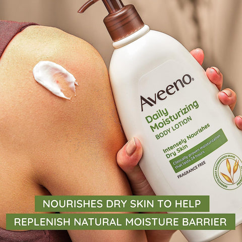 Aveeno Daily Moisturizing Body Lotion, Body Lotion for Dry Skin with Prebiotic Oat, Paraben Free, Fragrance Free, Non-Greasy, Non-Comedogenic Moisturizer, 18 FL OZ Aveeno