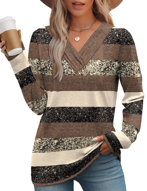 WIHOLL Long Sleeve Shirts for Women Early Fall Fashion 2025 Women's Clothing Ladies Tops and Blouses V Neck Tshirts Shirts Fall Fashion Must Haves Business Casual Teacher Outfits L
