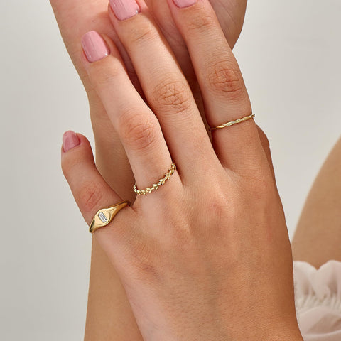 BRENNMORE Solid 14k Gold Stackable Rings for Women 14kt Gold Twisted Braided Band Ring Dainty Stacking Rings Real Jewelry Thin Stack Rings Womens Handmade Rope Ring Size 6 (Hammered Twisted, 6) BRENNMORE