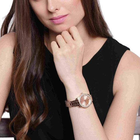Fossil Women's Scarlette Mini Quartz Stainless Steel Three-Hand Watch, Color: Rose Gold Glitz (Model: ES4318) Fossil