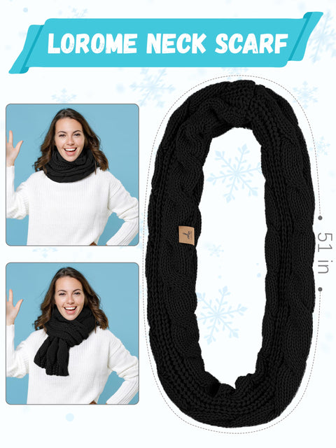 Earmuffs Hat Gloves Scarf Set Women, Black Gray White Mix Touchscreen Gloves Ear Warmer Knit Scarf Beanie for Winter LOROME