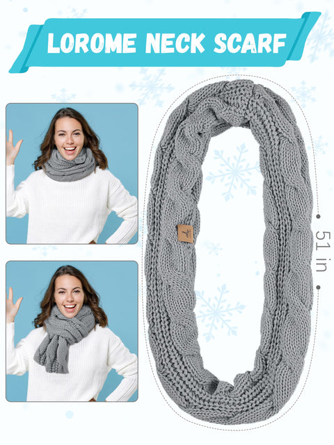 Winter Hat Scarf Gloves and Ear Warmer, Warm Knit Beanie Hat Touch Screen Gloves Set Winter Gifts Neck Scarves for Women Light Gray LOROME
