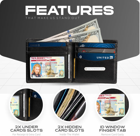 Claasico Men’s Bifold Wallet for Men – Genuine Leather RFID Wallet, Slim Billfold Cardholder w/ID Window – Gift Box Included