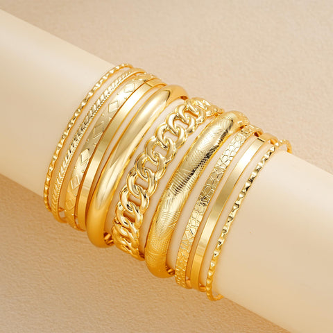 ÌF ME Gold Bangle Bracelets for Women, Indian Bangles Stackable Set, Multi Layer Textured 14K Gold Plated Chunky Bracelets Boho Jewelrys Set（A-10PCS Chunky bangle set）