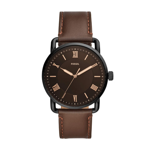 Fossil Men's Copeland Quartz Stainless Steel and Leather Three-Hand Watch, Color: Black, Dark Brown (Model: FS5666) Fossil