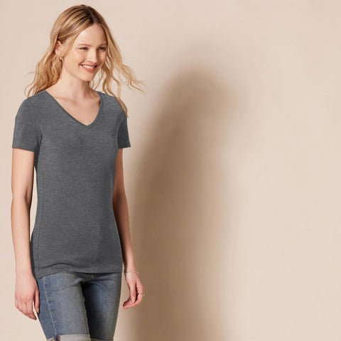 Amazon Essentials Women's Regular-Fit Short-Sleeve V-Neck T-Shirt, Pack of 2, Charcoal Heather/Light Grey Heather, X-Large Amazon Essentials