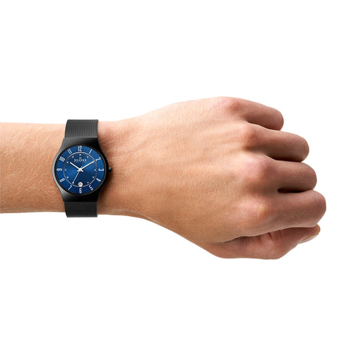 Skagen Men's Sundby Three-Hand Date Midnight Black Titanium Mesh Band Watch (Model: T233XLTMN) Skagen