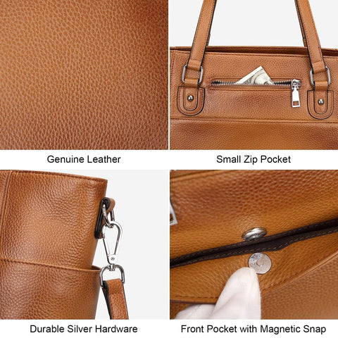 Over Earth Women Leather Handbags Genuine Leather Tote Shoulder Bag with Multi Pockets(O105E Two Tone Brown New) Over Earth