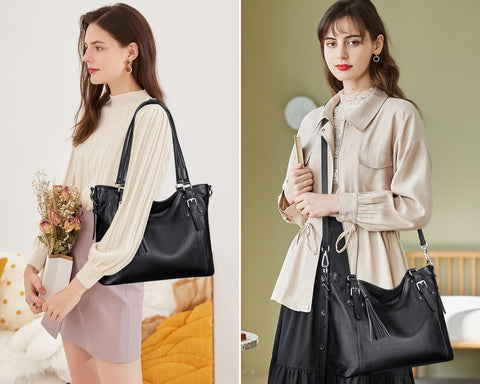 Over Earth Womens shoulder bags Leather Tote Crossbody Purse Soft Genuine Leather Handbags(O104E-3G Black) Over Earth