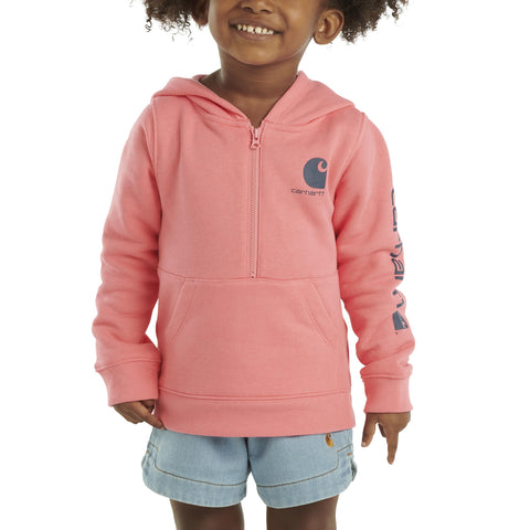Carhartt Girls' Long-Sleeve Half-Zip Hooded Sweatshirt, Pink Lemonade, Toddler 4T
