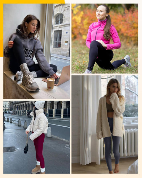 Opuntia 2 Pack Fleece Lined Leggings for Women - Thermal Winter Warm Tights Tummy Control High Waisted Workout Yoga Pants