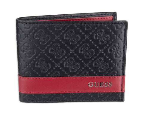 Guess Men's Leather Slim Bifold Wallet, Black/Red, One Size GUESS