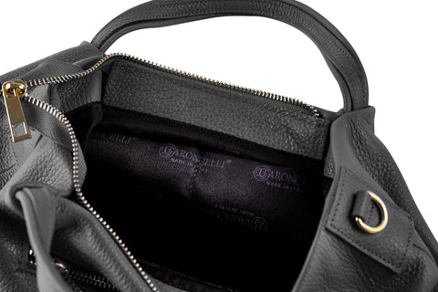 Baroncelli Italian Black Leather Purse for Women Genuine Soft Leather Medium Size Shoulder Crossbody Bag Made in Italy Baroncelli