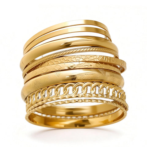 ÌF ME Gold Bangle Bracelets for Women, Indian Bangles Stackable Set, Multi Layer Textured 14K Gold Plated Chunky Bracelets Boho Jewelrys Set（A-10PCS Chunky bangle set）