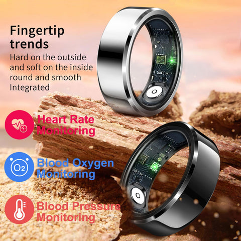 Smart Ring Heart Rate Monitor Blood Pressure Ring Sleep Tracker Health Rings Pedometer Step Counter Calories Waterproof Fitness Rings for Women Men CNBRO