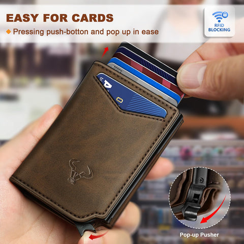 BULLIANT Men Wallet Leather Wallet Card Holders Money Clip for Men 10Cards-Magnetic Flip on Metal Case
