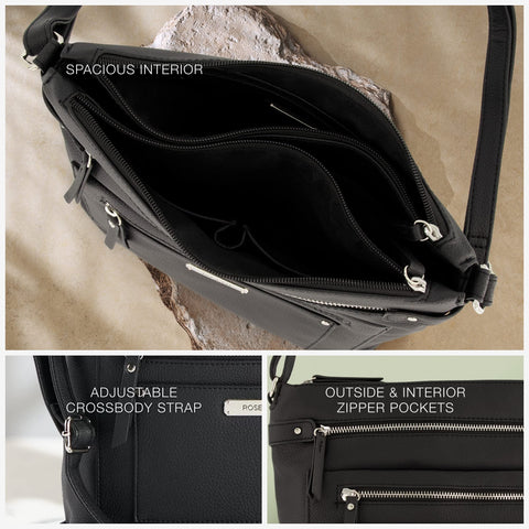 Rosetti Zuma Large Crossbody Bag, Faux Leather Purse, Adjustable Strap, Black Rosetti
