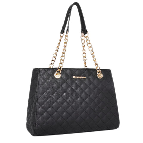 Montana West Tote Bag for Women Quilted Chain Handbags Shoulder Purse Black Gift MWC-040BK Montana West