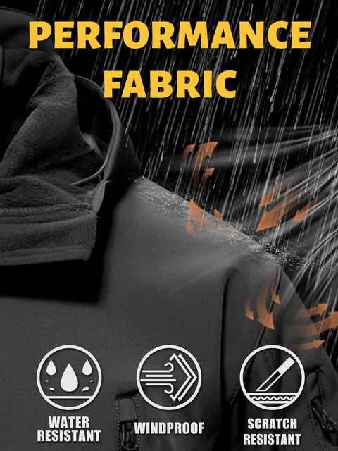 TACVASEN Men's Military Fleece Liner Hooded Jackets Winter Warm Fleece Hood Softshell Tactical Waterproof Snowboard Jacket Black L