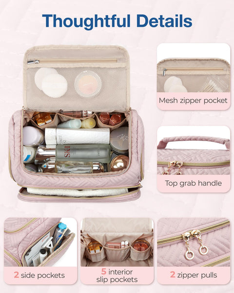 BAGSMART Travel Toiletry Bag, Large Wide-open Makeup Cosmetic Travel Bag for Toiletries with Handle, Pink-L BAGSMART