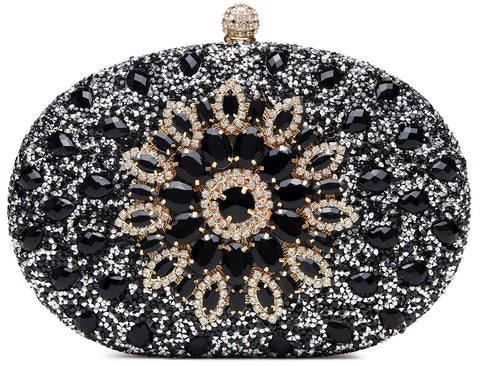 Beaguful Women's Evening Bags Sparkly Rhinestone Clutch Purses Luxury Handbags Oval Black Beaguful