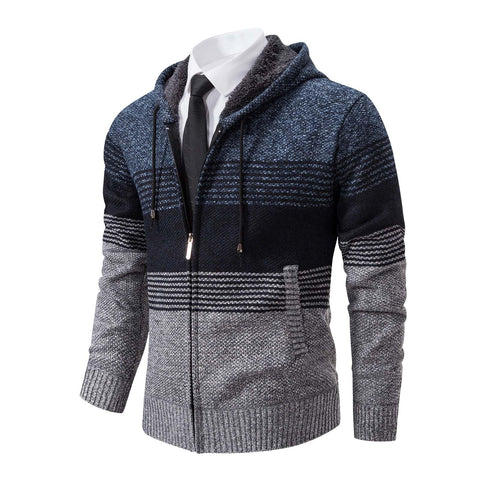 Mylldey Mens Hoodies Knit Sweater, Full Zip Fleece Lined Cardigan Sweaters Casual Regular Fit Knit Hooded Men Sweater Jacket(Blue, L)