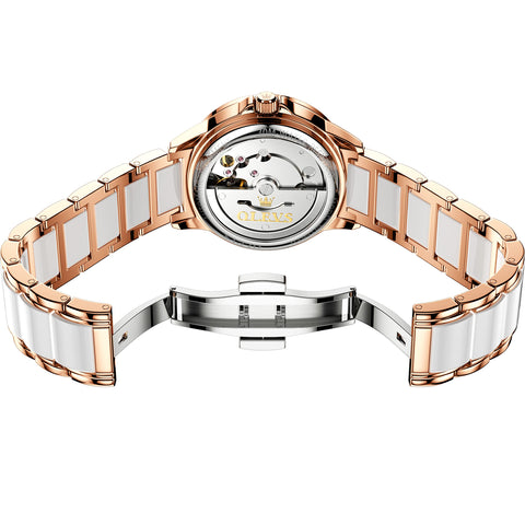 OLEVS Womens Automatic Watches Self Winding Ladies Diamond Wrist Watch Luxury Dress Rose Gold Ceramic Watch for Women Love Heart Date OLEVS