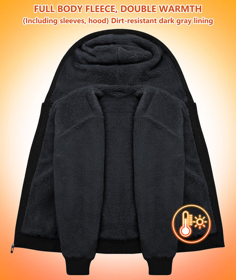 GEEK LIGHTING Men’s Fleece-Lined Zip Up Hoodie, Thick Hooded Jacket Winter Warm Athletic Sweatshirt, Pure black XL
