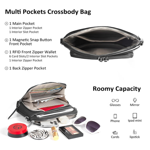 befen Black Genuine Leather Crossbody Purses for Women, Women's Small Crossbody Shoulder Bag Travel Purse with Built in RFID Wallet