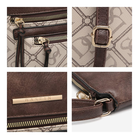 Dasein Crossbody Purse for Women Vegan Leather Shoulder Handbags Messenger Bags with Multi Zipper Pockets (Beige) Dasein