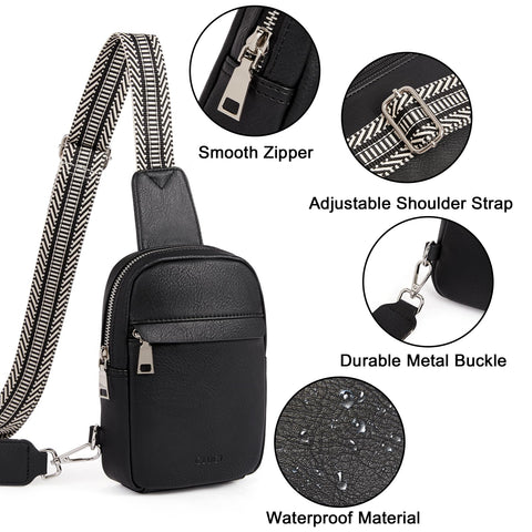 CLUCI Small Sling Bag for Women Crossbody Purse, Leather Fanny Packs with Guitar Strap, Cross Body Bag Women Black CLUCI