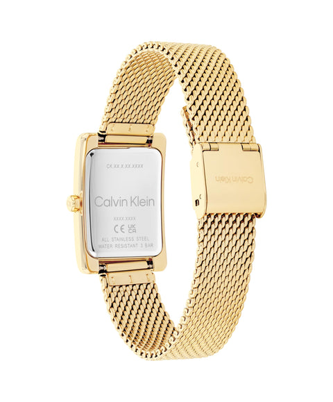 Calvin Klein Women's CK Styled Wristwatch, Gold Plated, Mesh Bracelet, Rectangular Case, Feminine Look, (Model:25200396) Calvin Klein