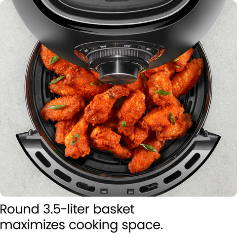CHEFMAN Small Air Fryer Healthy Cooking, 3.6 Qt, Nonstick, User Friendly and Dual Control Temperature, w/ 60 Minute Timer & Auto Shutoff, Dishwasher Safe Basket, Matte Black, Cookbook Included Chefman