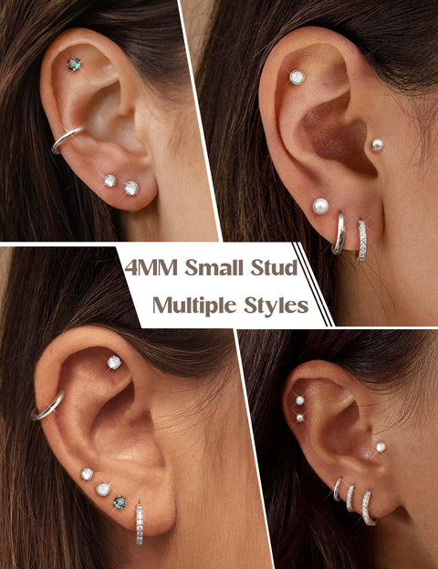 Jstyle Hypoallergenic Silver Stud Hoop Earrings for Women Small Flat Back Surgical Stainless Steel Earrings for Sensitive Ears Trendy Silver Hoops Cartilage Earring Stack Set Multiple Piercing Jewelry