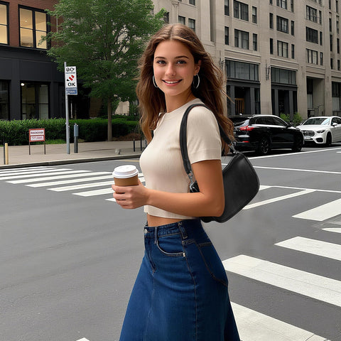 jingyuKJ Shoulder Bag Purses for Women - Small Handbags PU Leather Shoulder Purse Trendy Designer Underarm Bags (Black)