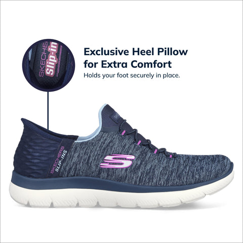 Skechers Women's Summits Hands-Free Slip-Ins – Memory Foam Insole, Heel Pillow, Vegan Materials Sneaker, Navy Purple, 7.5