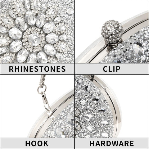 Beaguful Women's Evening Bags Sparkly Rhinestone Clutch Purses Luxury Handbags Oval Black Beaguful