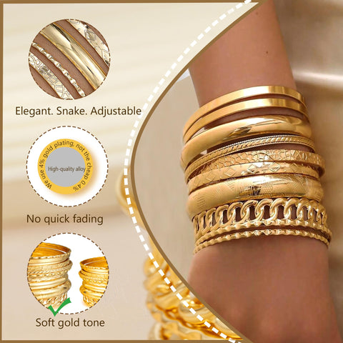 ÌF ME Gold Bangle Bracelets for Women, Indian Bangles Stackable Set, Multi Layer Textured 14K Gold Plated Chunky Bracelets Boho Jewelrys Set（A-10PCS Chunky bangle set）