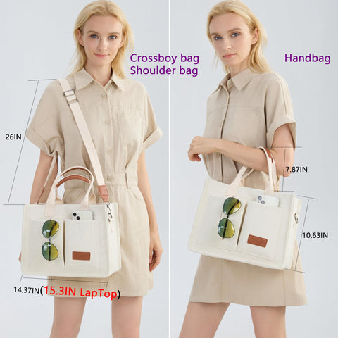 Tote Bag for Women With Compartments and Pockets,Large Canvas Tote Women's Purse Crossbody Bags Work Laptop Book Bag Top Handle Satchels Handbags Shoulder Bag for Travel Nurse Teacher Church Gym Beach