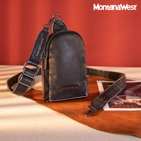 Montana West Sling Bag Crossbody for Women Small Fanny Packs Cross Body Chest Bag Soft Washed Leather for Travel Montana West