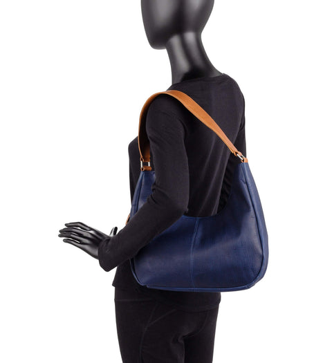 Le Donne Leather Hemlock Hobo Shoulder Bag - Premium Full-Grain Colombian Vaquetta Leather, 13"x8"x4" (Navy) Le Donne
