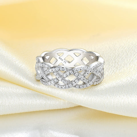 YL Women's Twisted Knot Rings 925 Sterling Silver Criss Knot Ring 18k White Gold Plated Cubic Zirconia Infinity Statement Rings-size6 YL