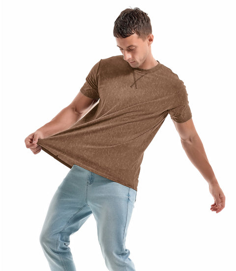 KLIEGOU Men's T-Shirts - Elasticity Cotton Crew Neck Tees 2166 Khaki XL