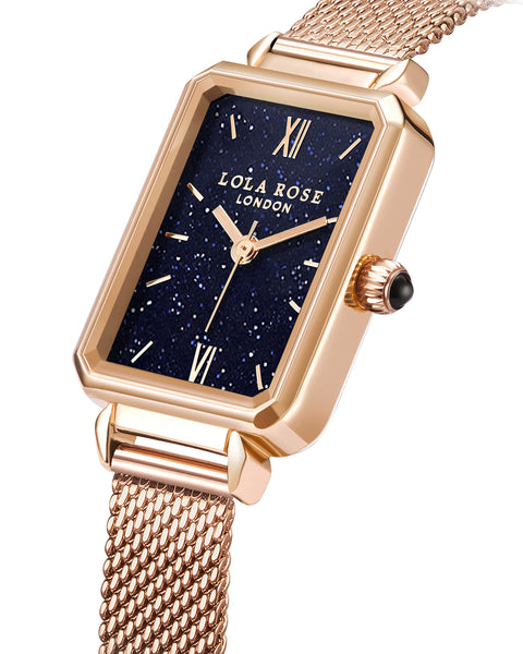 Lola Rose Women's Blue Sandstone Watch with Rose Gold Tone Milanese Steel Band Lola Rose