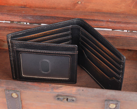 DK86 USA Flag Bifold Wallet for Men RFID Blocking Full Grain Leather With Hand Burnished Extra Capacity Multiple Card Slots with 2 ID Windows DK86