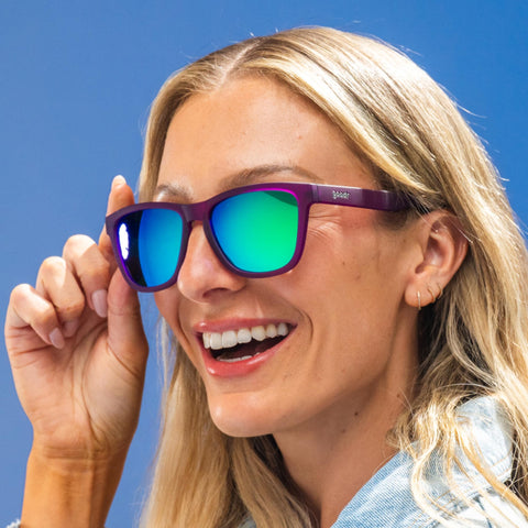 goodr Gardening with a Kraken Polarized Sunglasses, Medium Sized (OG), Dark Purple Translucent Lens with Light Green Mirrored Reflective Lens, UV400 Protection, No Slip, No Bounce